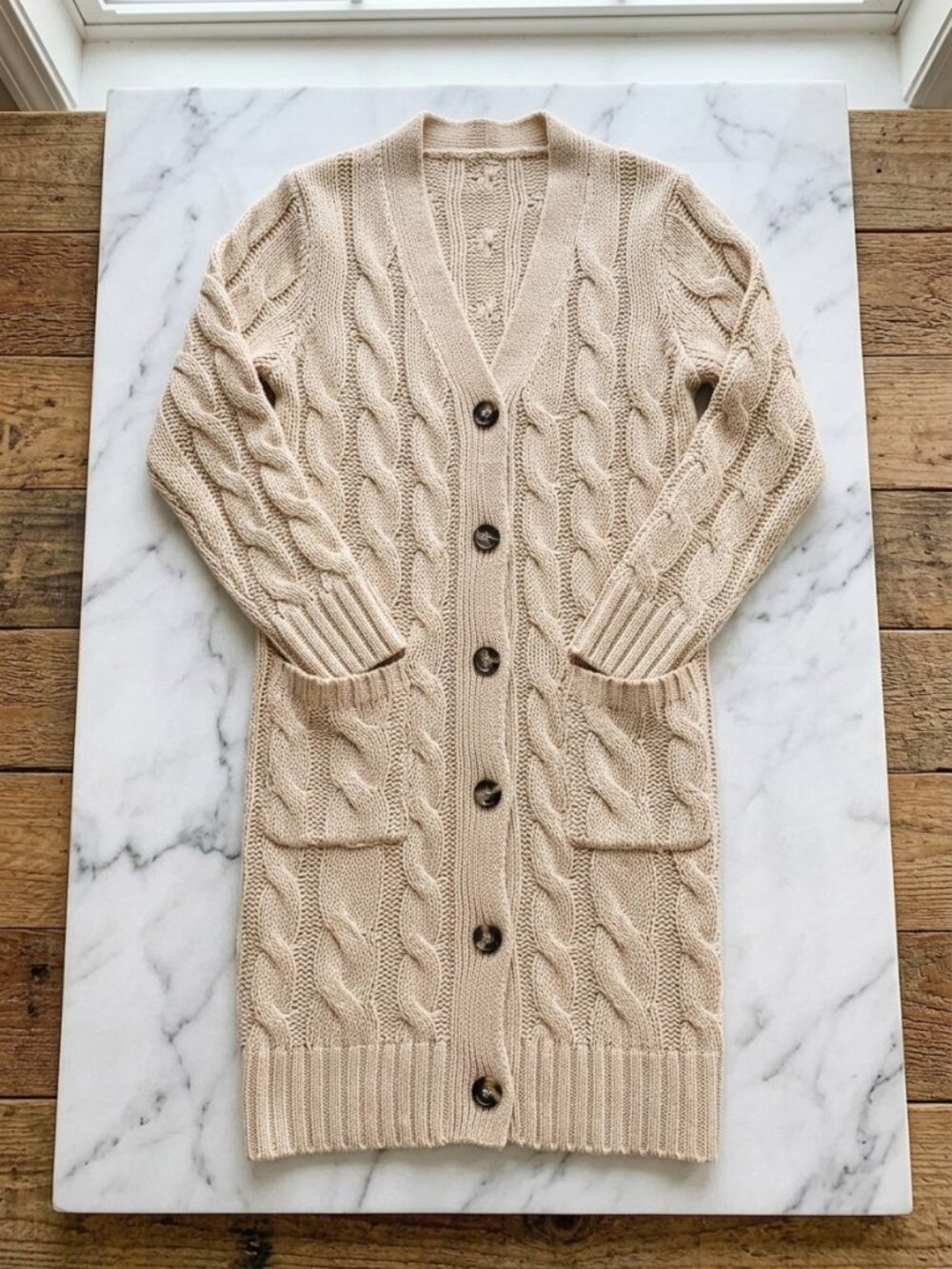 Women's Cable Knit Long Cardigan Sweater Button Down Fall